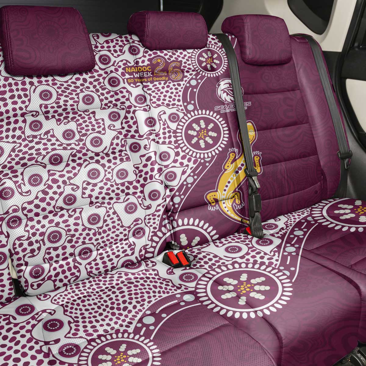 Manly Warringah Sea Eagles NAIDOC Week 2026 Back Car Seat Cover Aboriginal Lizard Dot Painting - 50 Years of Deadly