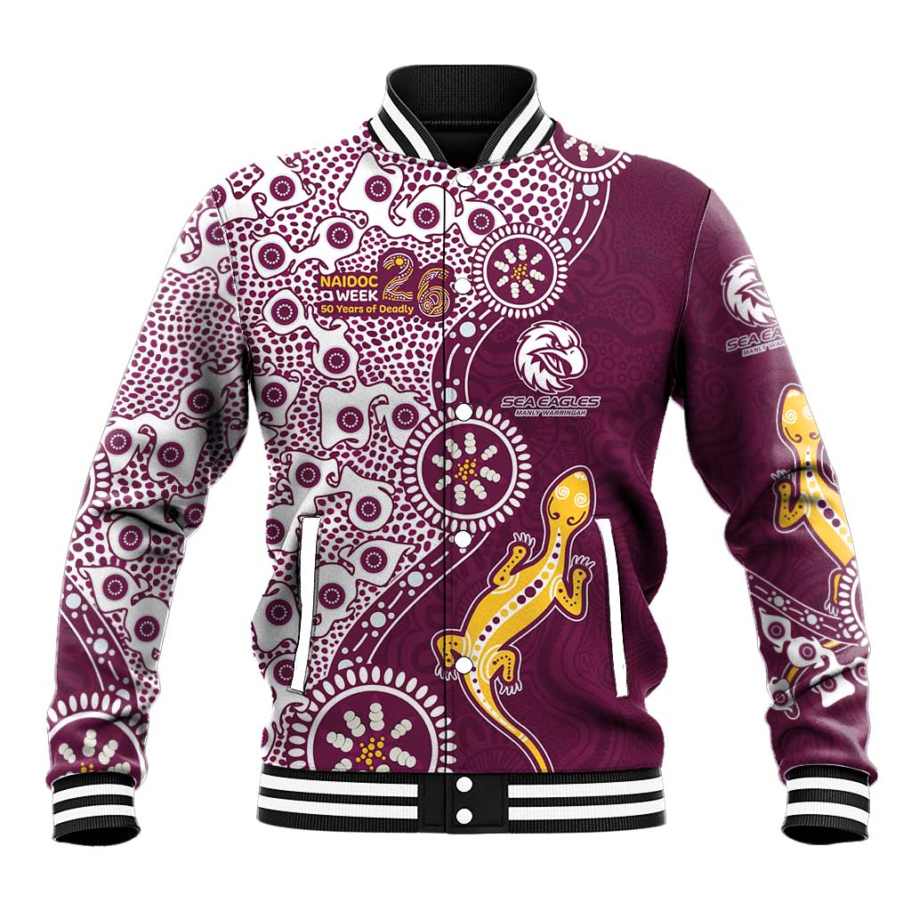 Manly Warringah Sea Eagles NAIDOC Week 2026 Baseball Jacket Aboriginal Lizard Dot Painting - 50 Years of Deadly