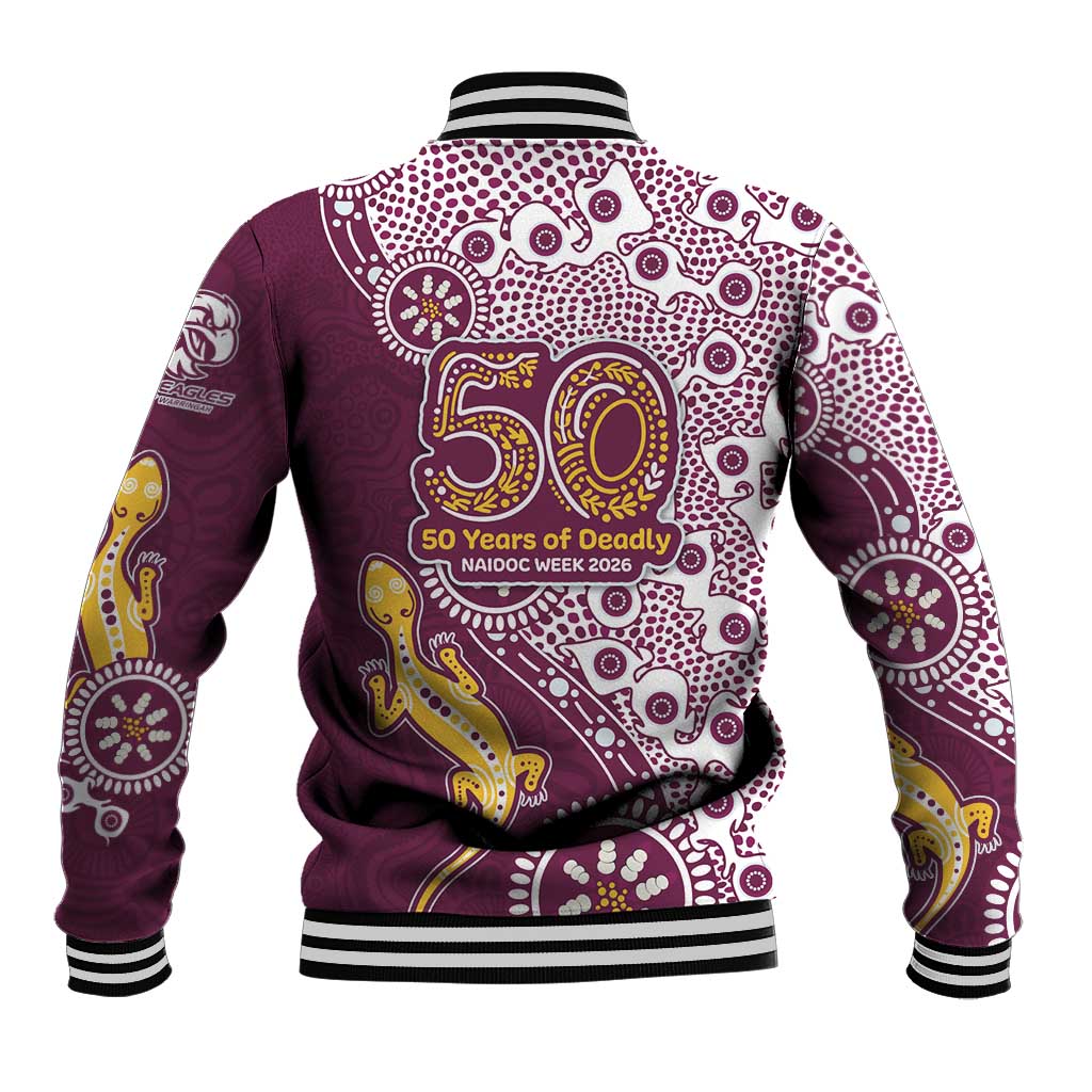 Manly Warringah Sea Eagles NAIDOC Week 2026 Baseball Jacket Aboriginal Lizard Dot Painting - 50 Years of Deadly
