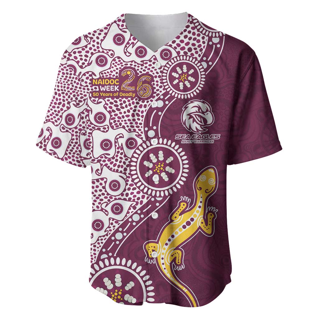 Manly Warringah Sea Eagles NAIDOC Week 2026 Baseball Jersey Aboriginal Lizard Dot Painting - 50 Years of Deadly