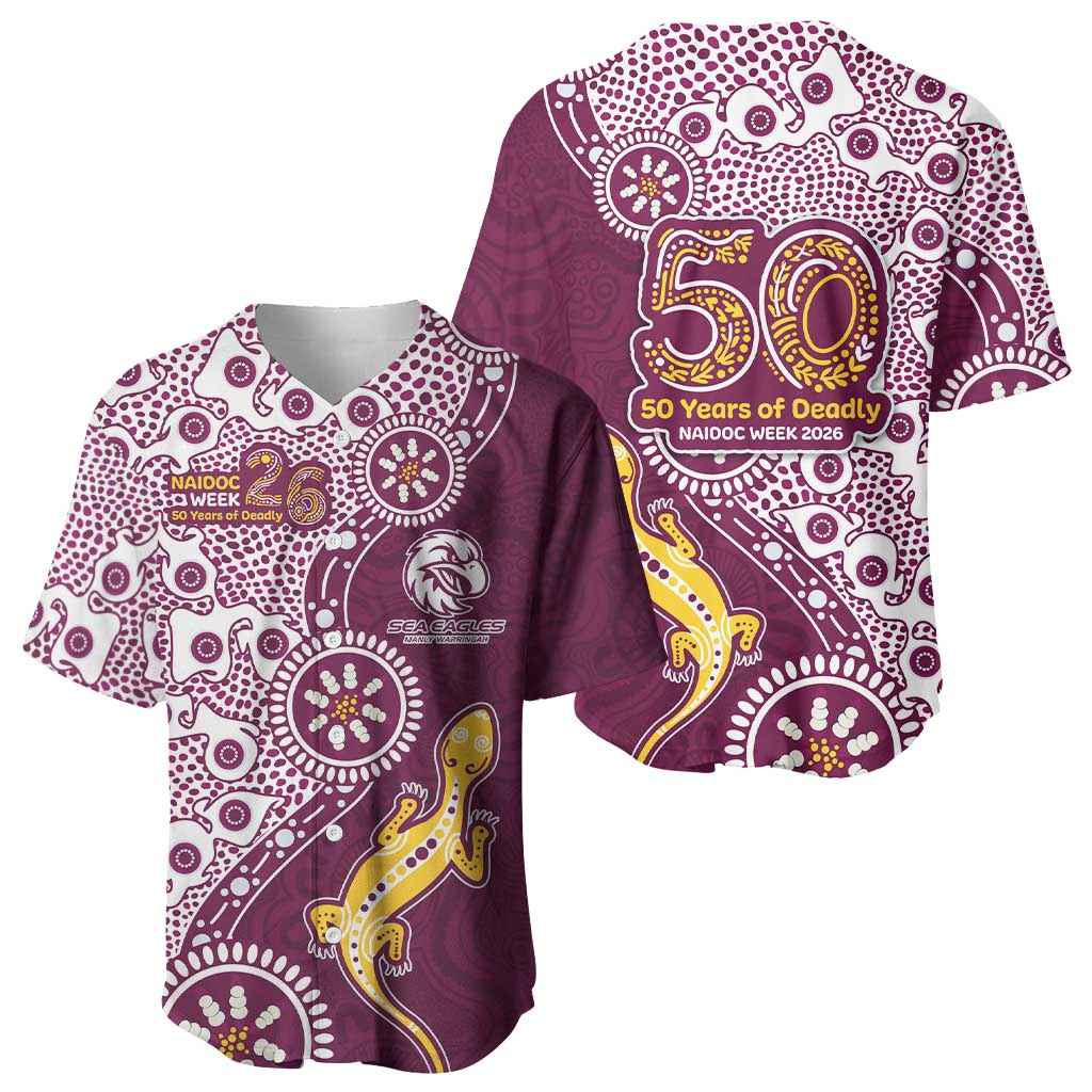 Manly Warringah Sea Eagles NAIDOC Week 2026 Baseball Jersey Aboriginal Lizard Dot Painting - 50 Years of Deadly