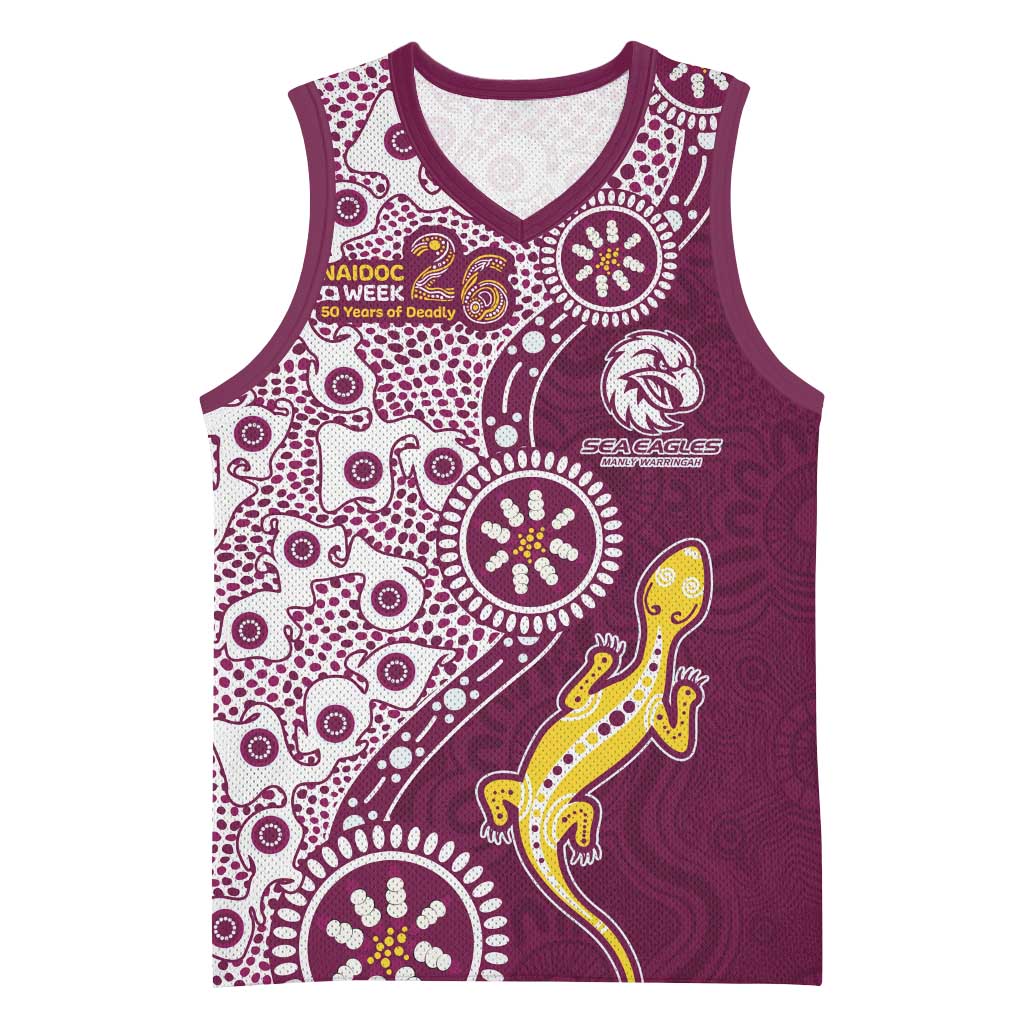 Manly Warringah Sea Eagles NAIDOC Week 2026 Basketball Jersey Aboriginal Lizard Dot Painting - 50 Years of Deadly