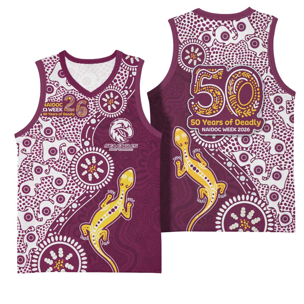 Manly Warringah Sea Eagles NAIDOC Week 2026 Basketball Jersey Aboriginal Lizard Dot Painting - 50 Years of Deadly