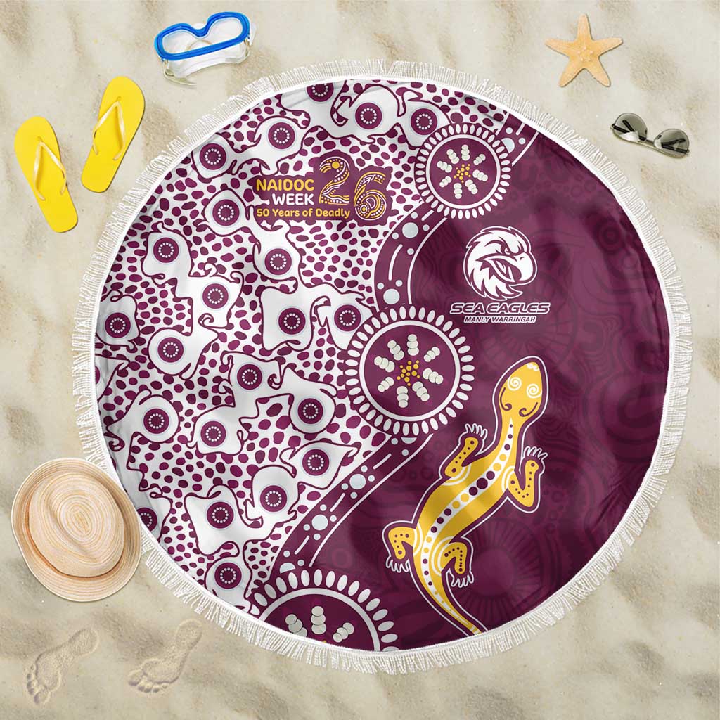 Manly Warringah Sea Eagles NAIDOC Week 2026 Beach Blanket Aboriginal Lizard Dot Painting - 50 Years of Deadly