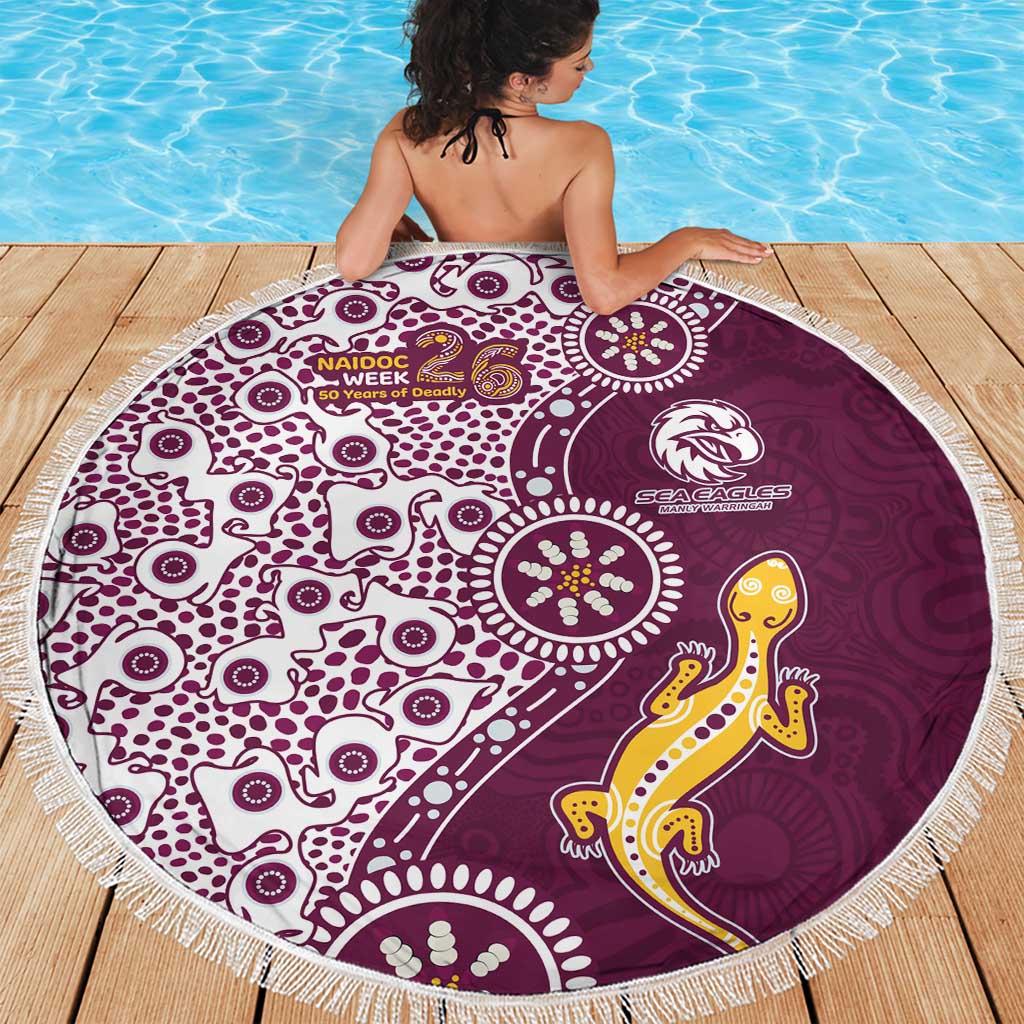 Manly Warringah Sea Eagles NAIDOC Week 2026 Beach Blanket Aboriginal Lizard Dot Painting - 50 Years of Deadly