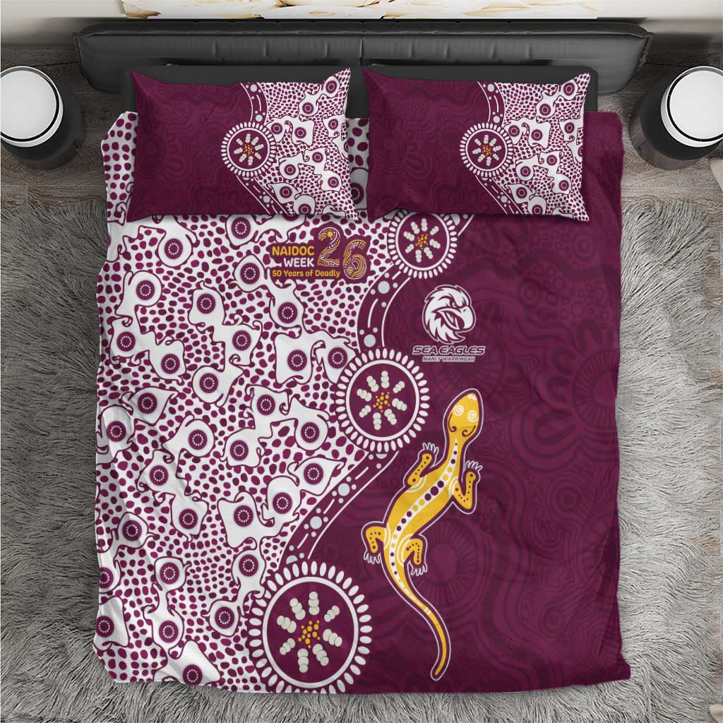 Manly Warringah Sea Eagles NAIDOC Week 2026 Bedding Set Aboriginal Lizard Dot Painting - 50 Years of Deadly