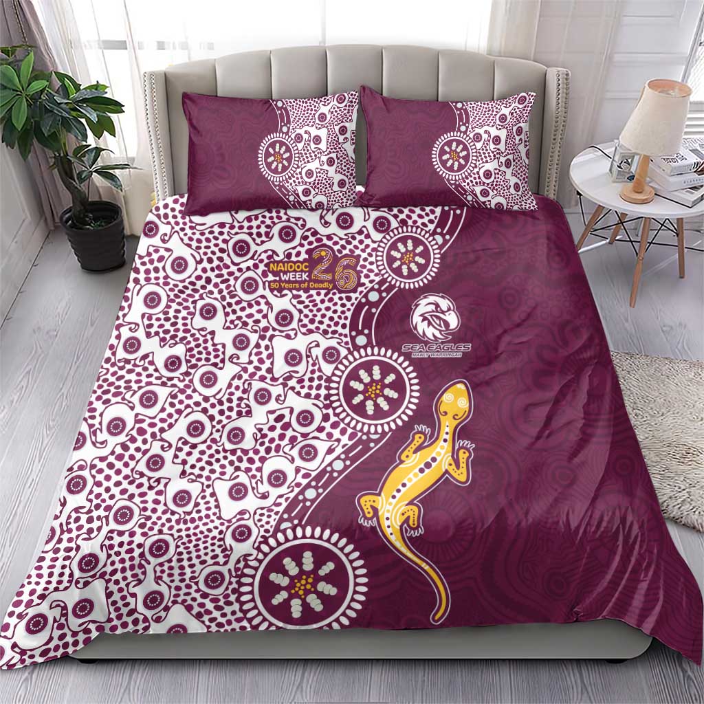 Manly Warringah Sea Eagles NAIDOC Week 2026 Bedding Set Aboriginal Lizard Dot Painting - 50 Years of Deadly