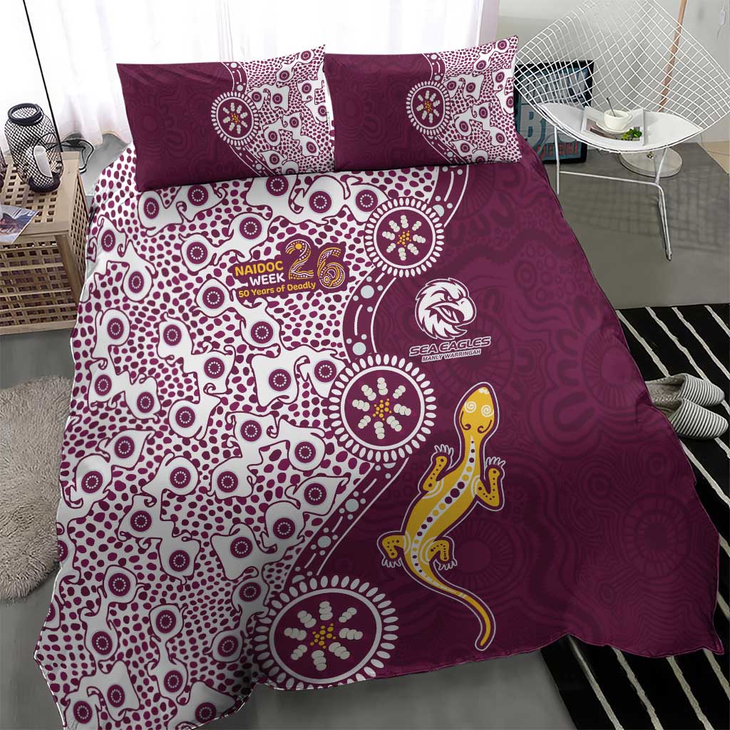 Manly Warringah Sea Eagles NAIDOC Week 2026 Bedding Set Aboriginal Lizard Dot Painting - 50 Years of Deadly
