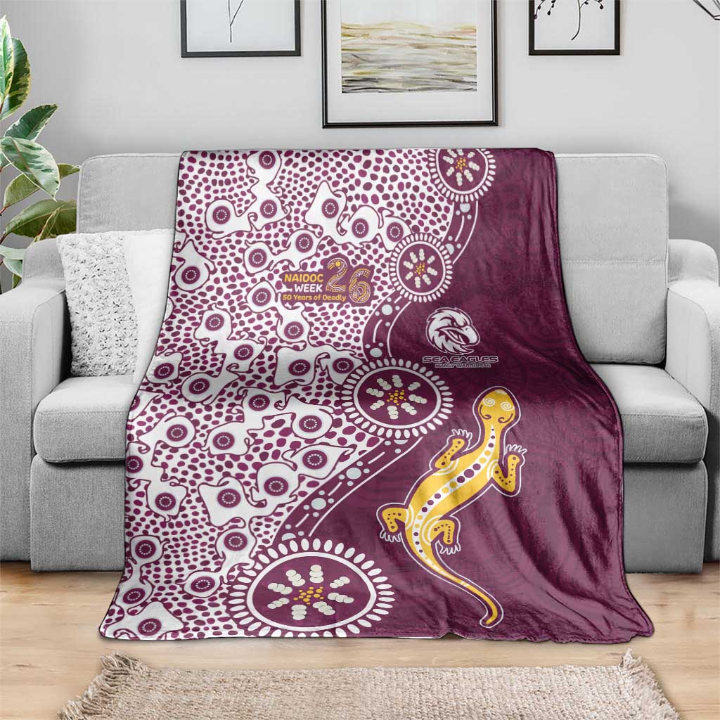 Manly Warringah Sea Eagles NAIDOC Week 2026 Blanket Aboriginal Lizard Dot Painting - 50 Years of Deadly
