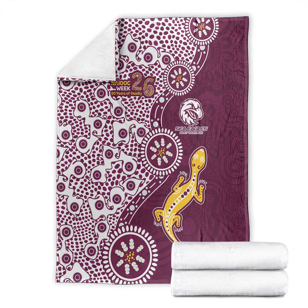 Manly Warringah Sea Eagles NAIDOC Week 2026 Blanket Aboriginal Lizard Dot Painting - 50 Years of Deadly