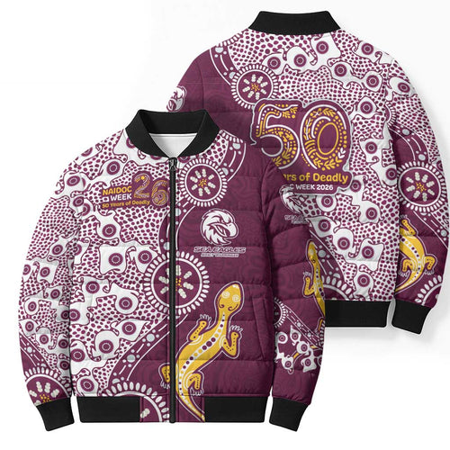 Manly Warringah Sea Eagles NAIDOC Week 2026 Bomber Puffer Jacket Aboriginal Lizard Dot Painting - 50 Years of Deadly