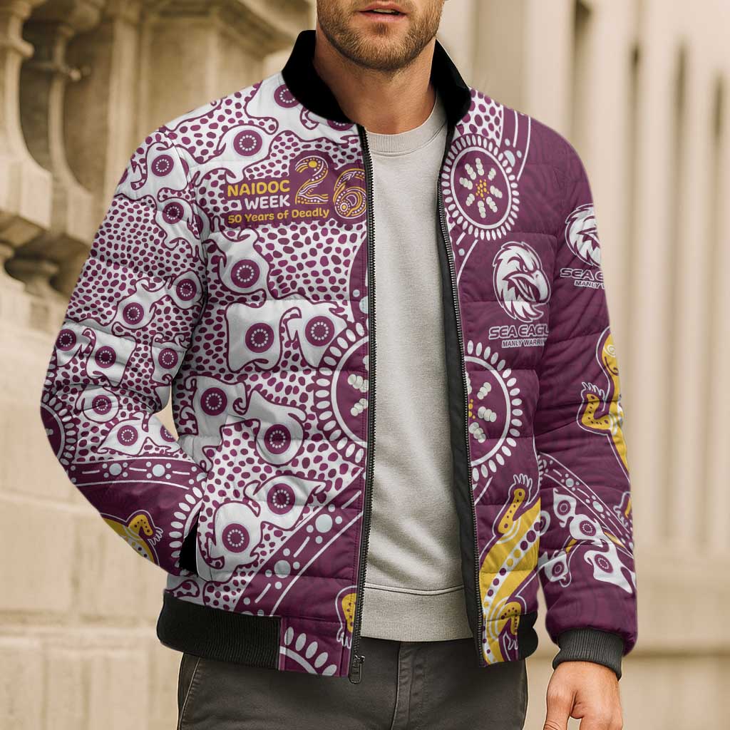 Manly Warringah Sea Eagles NAIDOC Week 2026 Bomber Puffer Jacket Aboriginal Lizard Dot Painting - 50 Years of Deadly