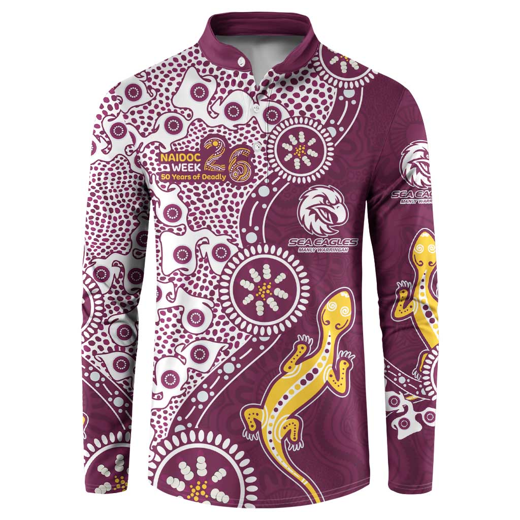Manly Warringah Sea Eagles NAIDOC Week 2026 Button Sweatshirt Aboriginal Lizard Dot Painting - 50 Years of Deadly
