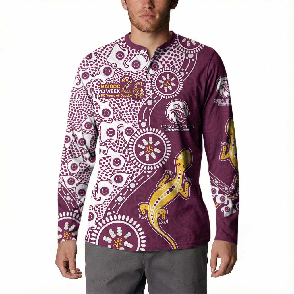 Manly Warringah Sea Eagles NAIDOC Week 2026 Button Sweatshirt Aboriginal Lizard Dot Painting - 50 Years of Deadly