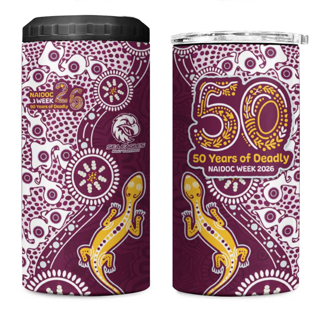 Manly Warringah Sea Eagles NAIDOC Week 2026 4 in 1 Can Cooler Tumbler Aboriginal Lizard Dot Painting - 50 Years of Deadly