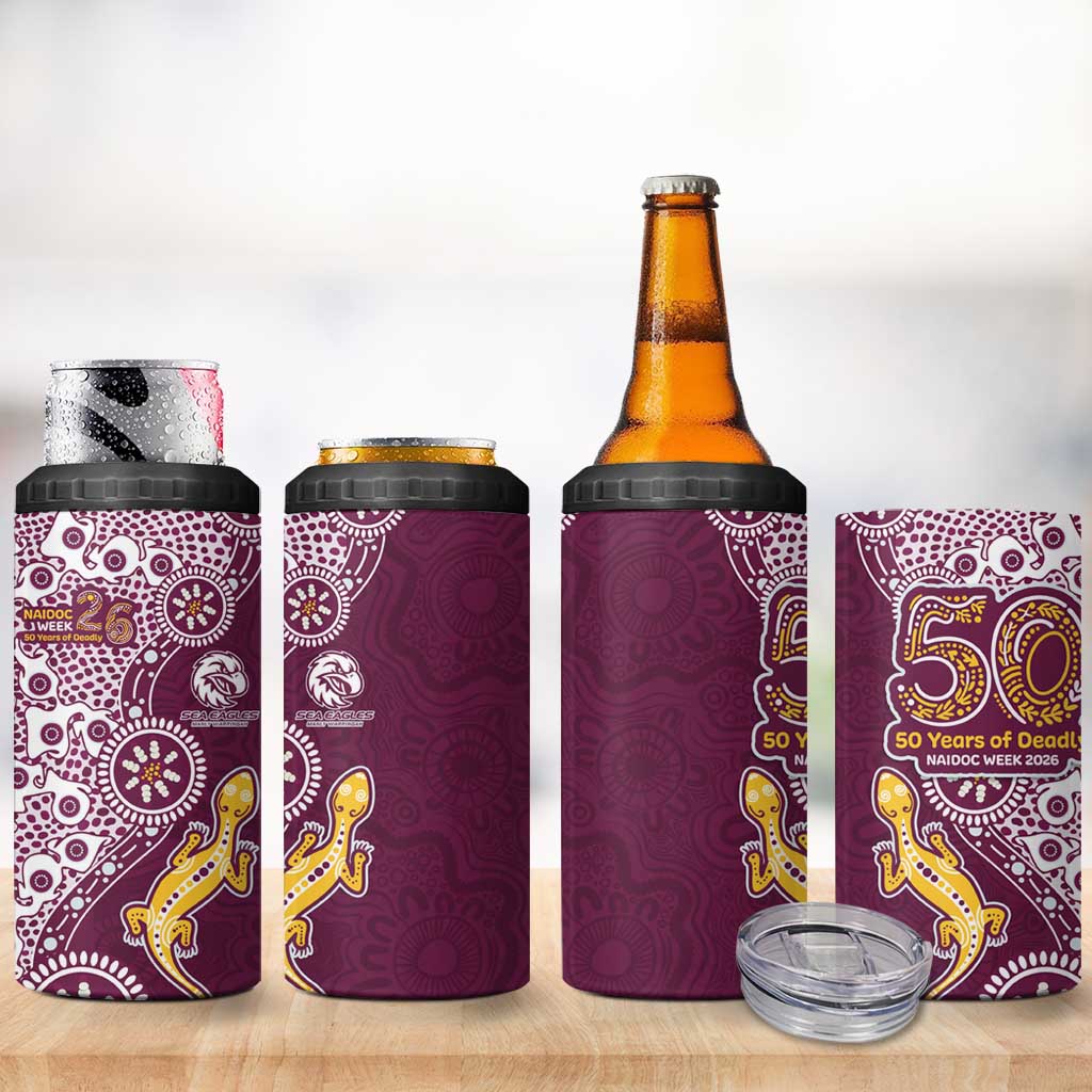 Manly Warringah Sea Eagles NAIDOC Week 2026 4 in 1 Can Cooler Tumbler Aboriginal Lizard Dot Painting - 50 Years of Deadly