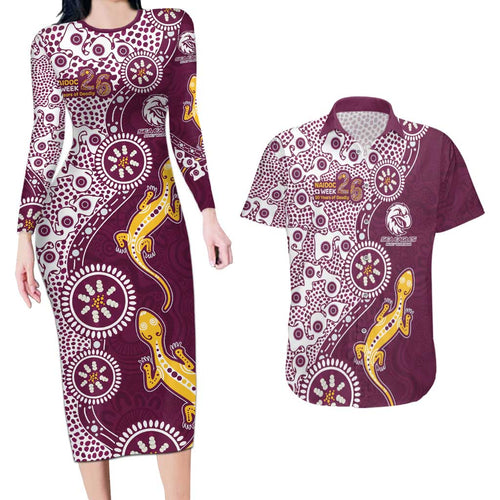 Manly Warringah Sea Eagles NAIDOC Week 2026 Couples Matching Long Sleeve Bodycon Dress and Hawaiian Shirt Aboriginal Lizard Dot Painting - 50 Years of Deadly
