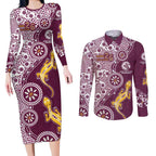 Manly Warringah Sea Eagles NAIDOC Week 2026 Couples Matching Long Sleeve Bodycon Dress and Long Sleeve Button Shirt Aboriginal Lizard Dot Painting - 50 Years of Deadly
