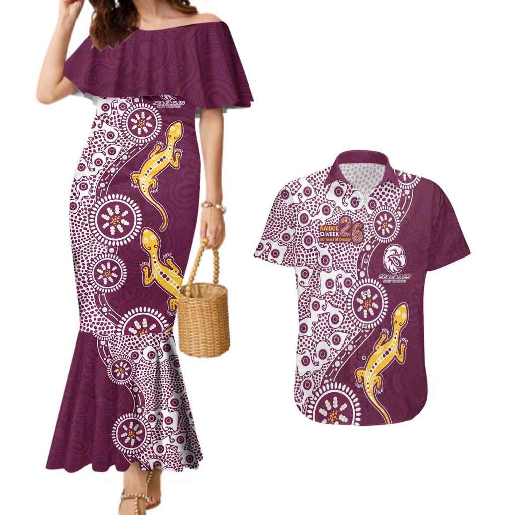 Manly Warringah Sea Eagles NAIDOC Week 2026 Couples Matching Mermaid Dress and Hawaiian Shirt Aboriginal Lizard Dot Painting - 50 Years of Deadly