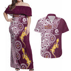 Manly Warringah Sea Eagles NAIDOC Week 2026 Couples Matching Off Shoulder Maxi Dress and Hawaiian Shirt Aboriginal Lizard Dot Painting - 50 Years of Deadly