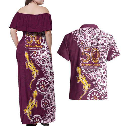 Manly Warringah Sea Eagles NAIDOC Week 2026 Couples Matching Off Shoulder Maxi Dress and Hawaiian Shirt Aboriginal Lizard Dot Painting - 50 Years of Deadly