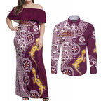 Manly Warringah Sea Eagles NAIDOC Week 2026 Couples Matching Off Shoulder Maxi Dress and Long Sleeve Button Shirt Aboriginal Lizard Dot Painting - 50 Years of Deadly
