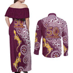 Manly Warringah Sea Eagles NAIDOC Week 2026 Couples Matching Off Shoulder Maxi Dress and Long Sleeve Button Shirt Aboriginal Lizard Dot Painting - 50 Years of Deadly