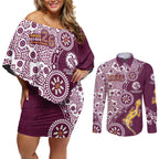 Manly Warringah Sea Eagles NAIDOC Week 2026 Couples Matching Off Shoulder Short Dress and Long Sleeve Button Shirt Aboriginal Lizard Dot Painting - 50 Years of Deadly