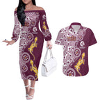 Manly Warringah Sea Eagles NAIDOC Week 2026 Couples Matching Off The Shoulder Long Sleeve Dress and Hawaiian Shirt Aboriginal Lizard Dot Painting - 50 Years of Deadly
