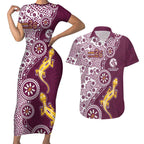 Manly Warringah Sea Eagles NAIDOC Week 2026 Couples Matching Short Sleeve Bodycon Dress and Hawaiian Shirt Aboriginal Lizard Dot Painting - 50 Years of Deadly