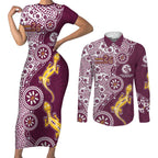 Manly Warringah Sea Eagles NAIDOC Week 2026 Couples Matching Short Sleeve Bodycon Dress and Long Sleeve Button Shirt Aboriginal Lizard Dot Painting - 50 Years of Deadly