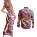 Manly Warringah Sea Eagles NAIDOC Week 2026 Couples Matching Short Sleeve Bodycon Dress and Long Sleeve Button Shirt Aboriginal Lizard Dot Painting - 50 Years of Deadly
