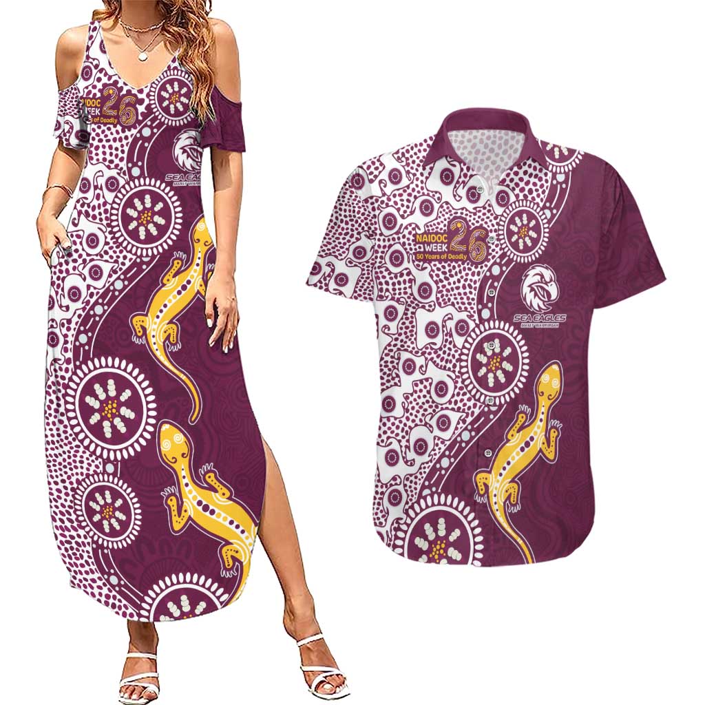 Manly Warringah Sea Eagles NAIDOC Week 2026 Couples Matching Summer Maxi Dress and Hawaiian Shirt Aboriginal Lizard Dot Painting - 50 Years of Deadly