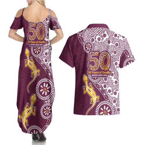 Manly Warringah Sea Eagles NAIDOC Week 2026 Couples Matching Summer Maxi Dress and Hawaiian Shirt Aboriginal Lizard Dot Painting - 50 Years of Deadly