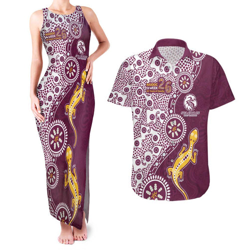 Manly Warringah Sea Eagles NAIDOC Week 2026 Couples Matching Tank Maxi Dress and Hawaiian Shirt Aboriginal Lizard Dot Painting - 50 Years of Deadly