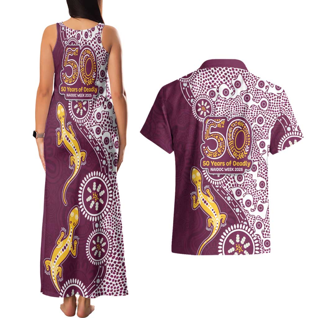 Manly Warringah Sea Eagles NAIDOC Week 2026 Couples Matching Tank Maxi Dress and Hawaiian Shirt Aboriginal Lizard Dot Painting - 50 Years of Deadly