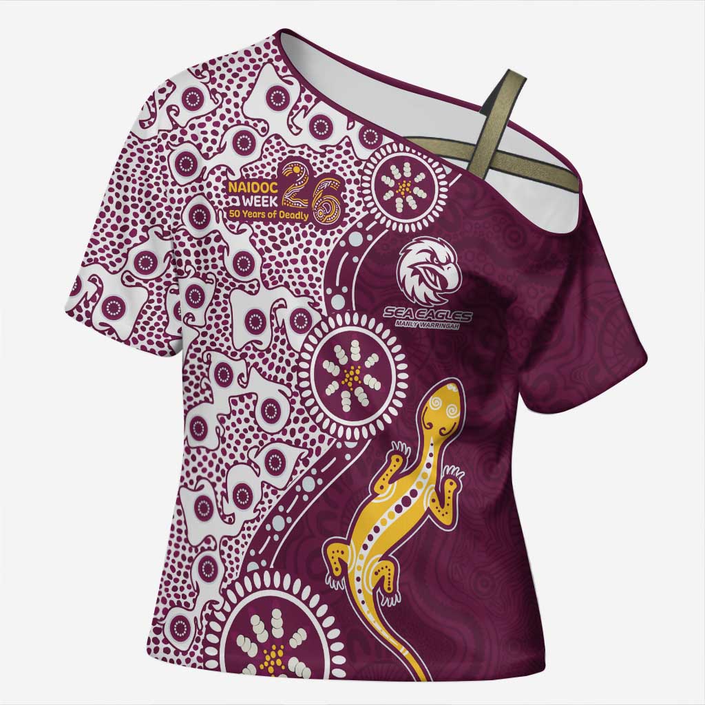 Manly Warringah Sea Eagles NAIDOC Week 2026 Cross Shoulder Shirt Aboriginal Lizard Dot Painting - 50 Years of Deadly