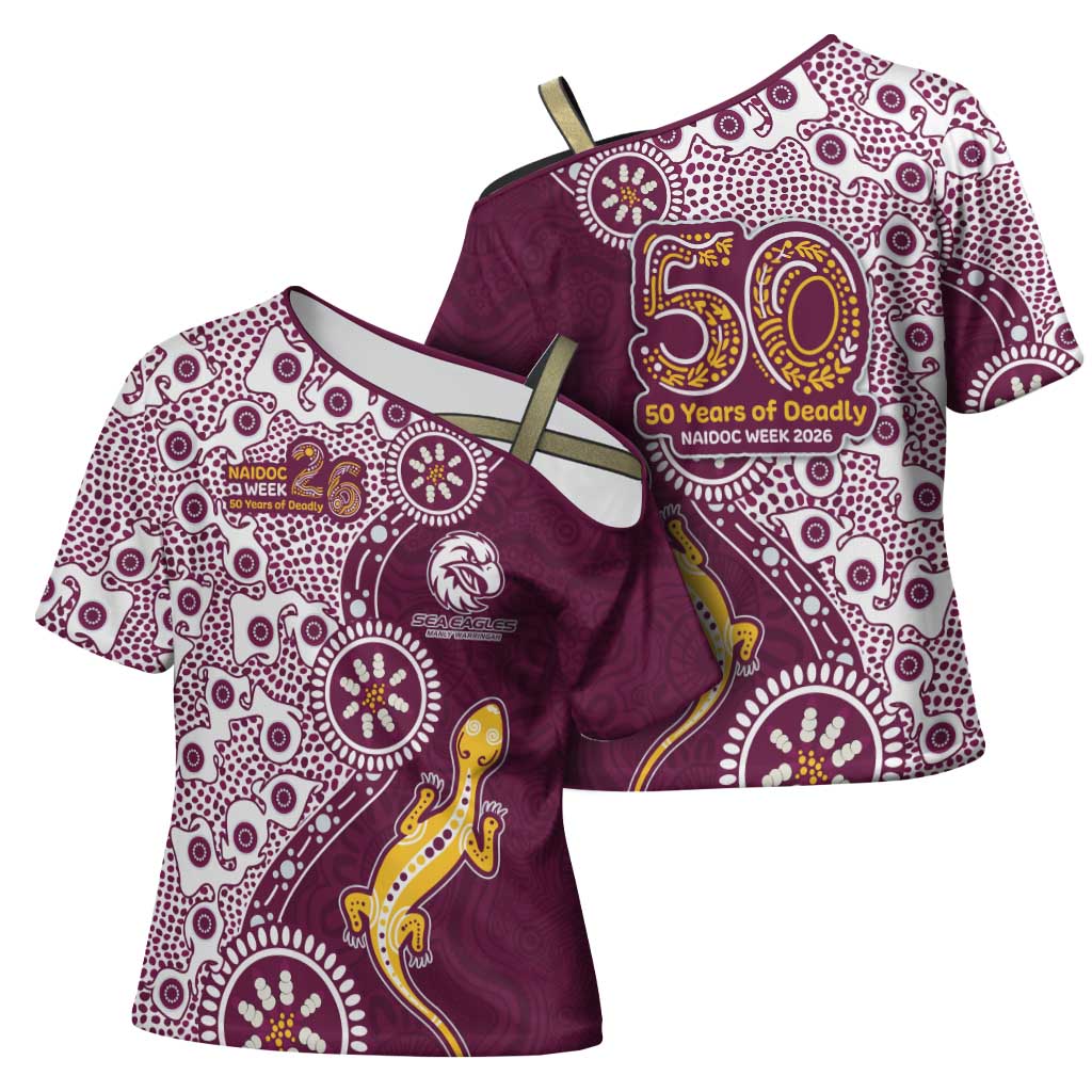 Manly Warringah Sea Eagles NAIDOC Week 2026 Cross Shoulder Shirt Aboriginal Lizard Dot Painting - 50 Years of Deadly
