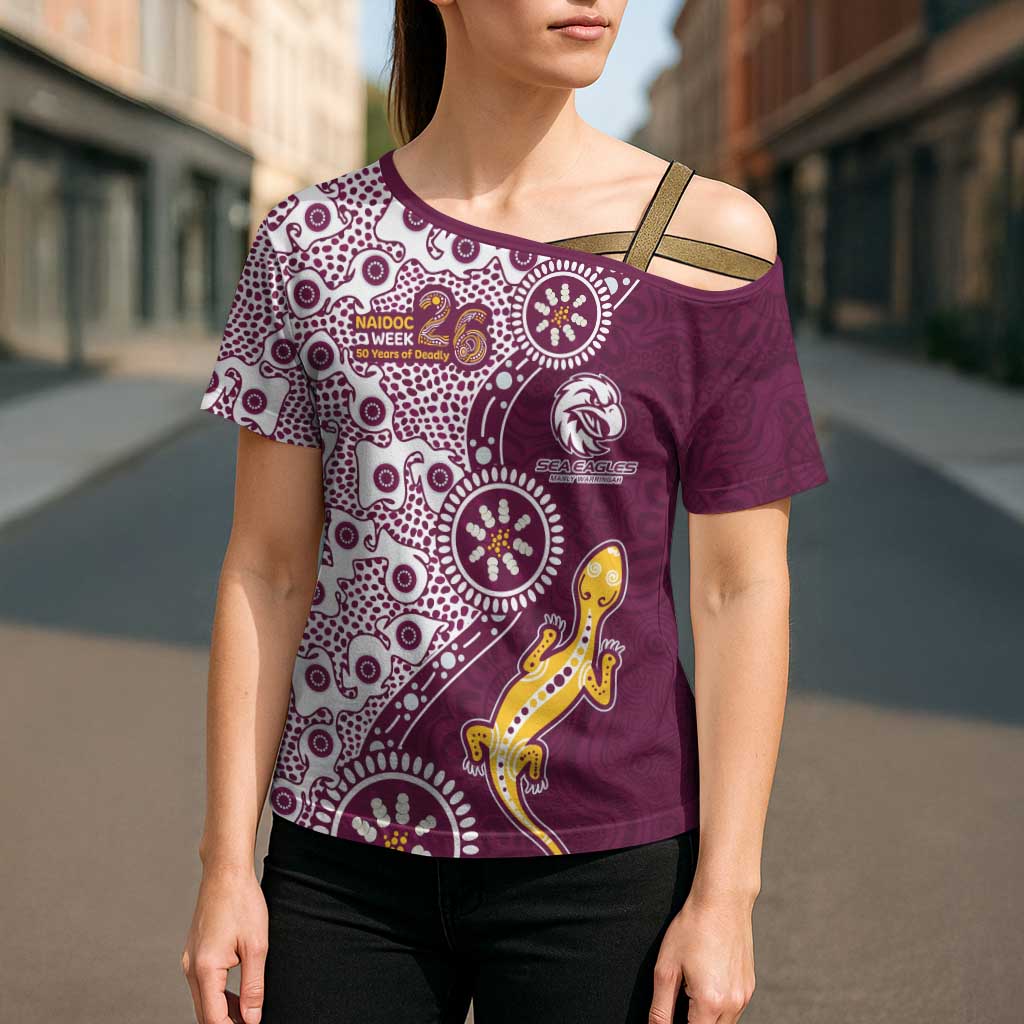 Manly Warringah Sea Eagles NAIDOC Week 2026 Cross Shoulder Shirt Aboriginal Lizard Dot Painting - 50 Years of Deadly