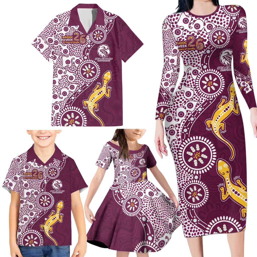 Manly Warringah Sea Eagles NAIDOC Week 2026 Family Matching Long Sleeve Bodycon Dress and Hawaiian Shirt Aboriginal Lizard Dot Painting - 50 Years of Deadly