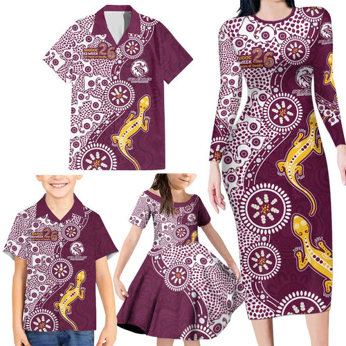Manly Warringah Sea Eagles NAIDOC Week 2026 Family Matching Long Sleeve Bodycon Dress and Hawaiian Shirt Aboriginal Lizard Dot Painting - 50 Years of Deadly