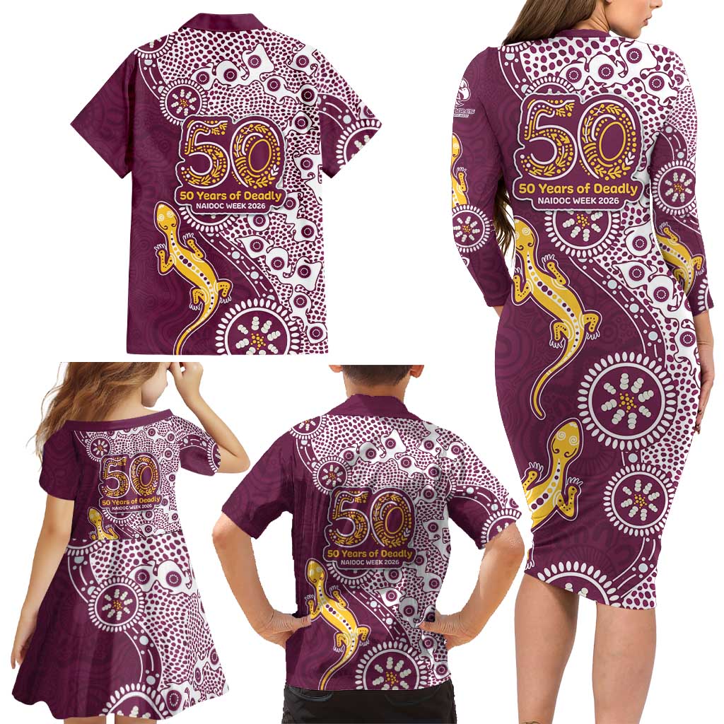 Manly Warringah Sea Eagles NAIDOC Week 2026 Family Matching Long Sleeve Bodycon Dress and Hawaiian Shirt Aboriginal Lizard Dot Painting - 50 Years of Deadly