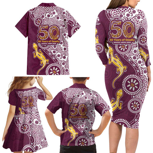 Manly Warringah Sea Eagles NAIDOC Week 2026 Family Matching Long Sleeve Bodycon Dress and Hawaiian Shirt Aboriginal Lizard Dot Painting - 50 Years of Deadly