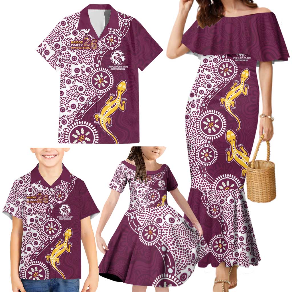 Manly Warringah Sea Eagles NAIDOC Week 2026 Family Matching Mermaid Dress and Hawaiian Shirt Aboriginal Lizard Dot Painting - 50 Years of Deadly