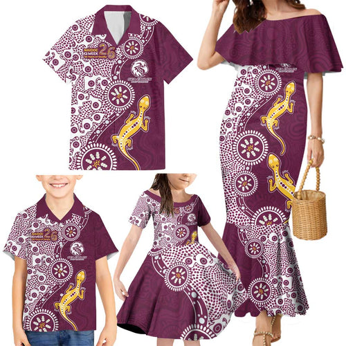 Manly Warringah Sea Eagles NAIDOC Week 2026 Family Matching Mermaid Dress and Hawaiian Shirt Aboriginal Lizard Dot Painting - 50 Years of Deadly