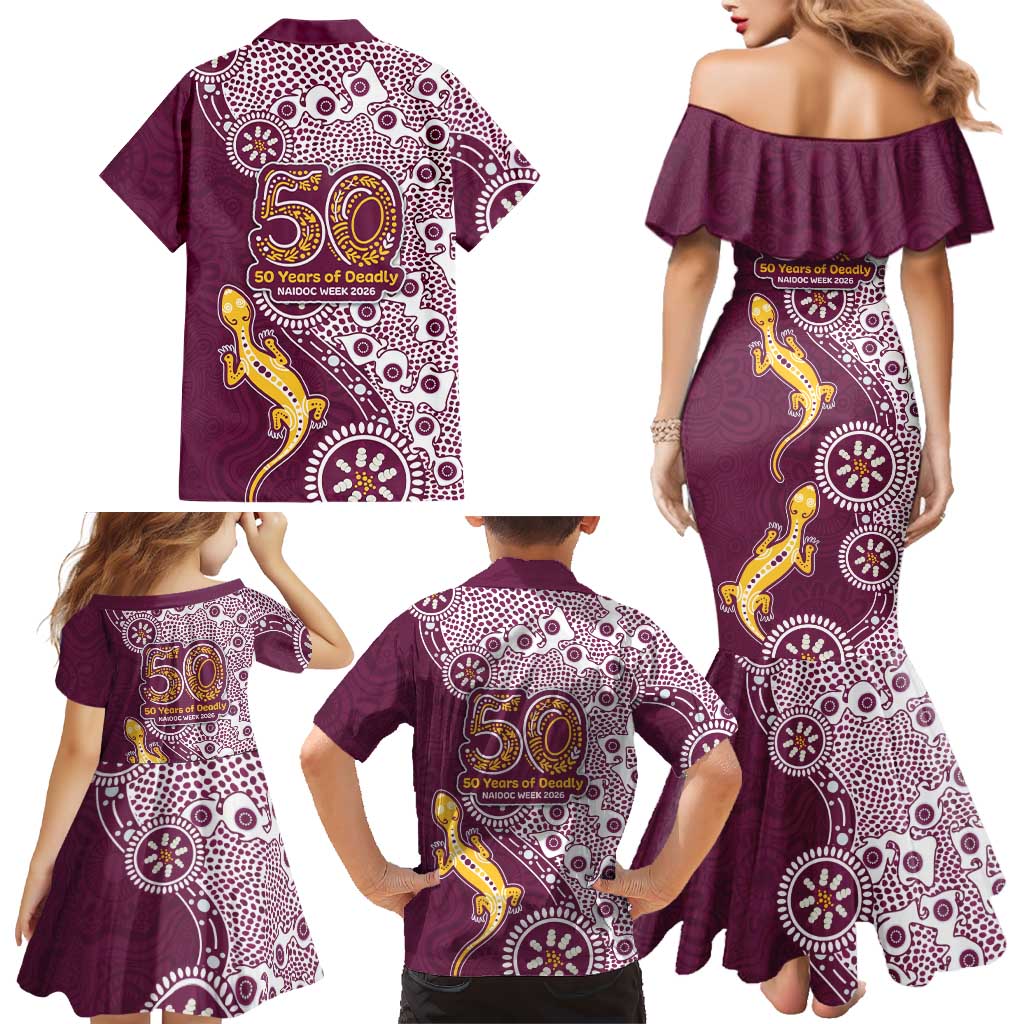 Manly Warringah Sea Eagles NAIDOC Week 2026 Family Matching Mermaid Dress and Hawaiian Shirt Aboriginal Lizard Dot Painting - 50 Years of Deadly