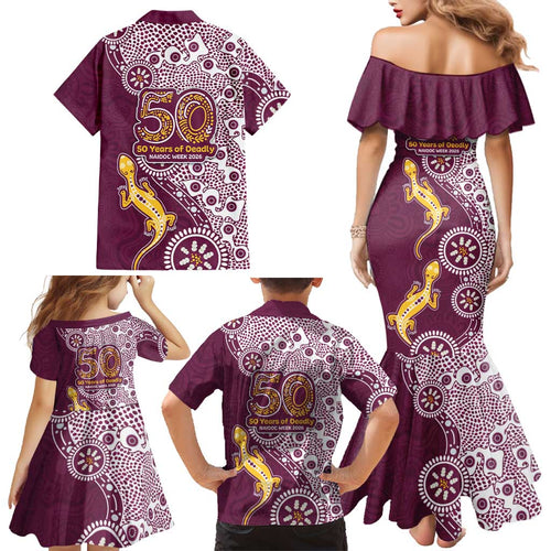 Manly Warringah Sea Eagles NAIDOC Week 2026 Family Matching Mermaid Dress and Hawaiian Shirt Aboriginal Lizard Dot Painting - 50 Years of Deadly