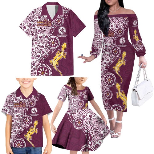 Manly Warringah Sea Eagles NAIDOC Week 2026 Family Matching Off The Shoulder Long Sleeve Dress and Hawaiian Shirt Aboriginal Lizard Dot Painting - 50 Years of Deadly