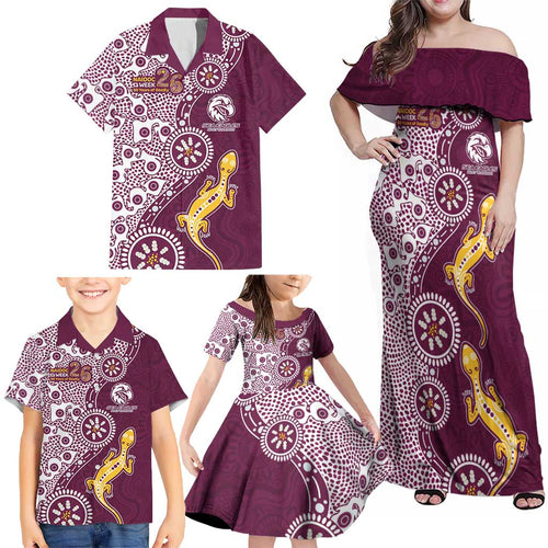 Manly Warringah Sea Eagles NAIDOC Week 2026 Family Matching Off Shoulder Maxi Dress and Hawaiian Shirt Aboriginal Lizard Dot Painting - 50 Years of Deadly