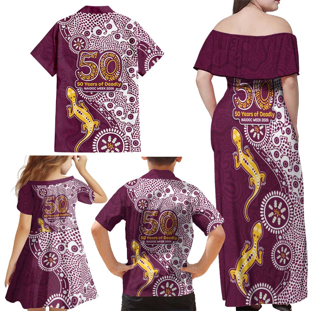 Manly Warringah Sea Eagles NAIDOC Week 2026 Family Matching Off Shoulder Maxi Dress and Hawaiian Shirt Aboriginal Lizard Dot Painting - 50 Years of Deadly